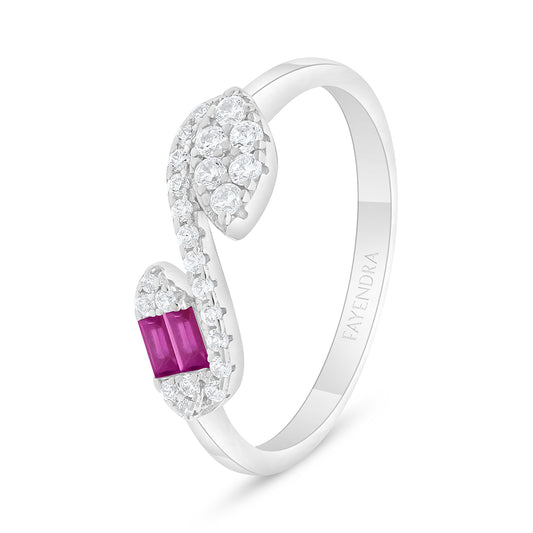 Sterling Silver 925 Ring Rhodium Plated Embedded With Ruby Corundum And White Zircon