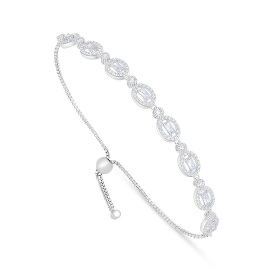 Sterling Silver 925 Bracelet Rhodium Plated Embedded With White Zircon