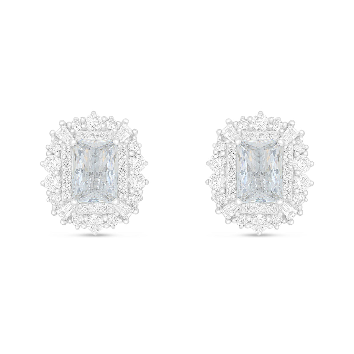 Sterling Silver 925 Earring Rhodium Plated Embedded With White Zircon