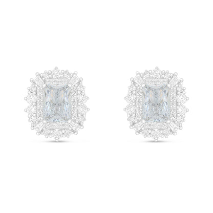 Sterling Silver 925 Earring Rhodium Plated Embedded With White Zircon