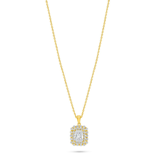 Sterling Silver 925 Necklace Golden Plated Embedded With Diamond Zircon And White Zircon