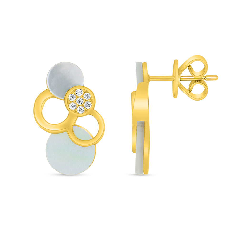 Sterling Silver 925 Earring Golden Plated Embedded With white shell And White Zircon