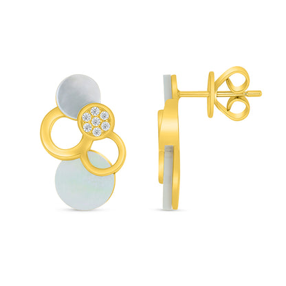 Sterling Silver 925 Earring Golden Plated Embedded With white shell And White Zircon