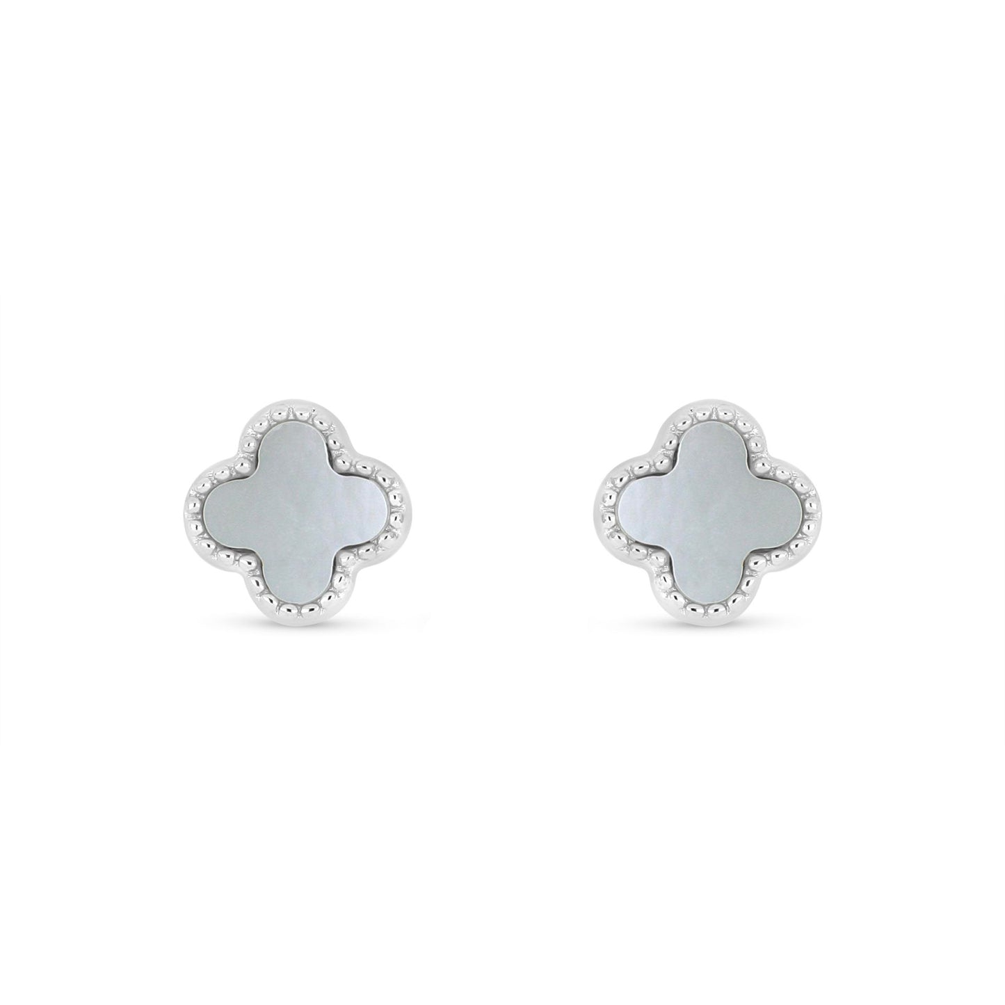 Sterling Silver 925 Earring Rhodium Plated Embedded With White Shell