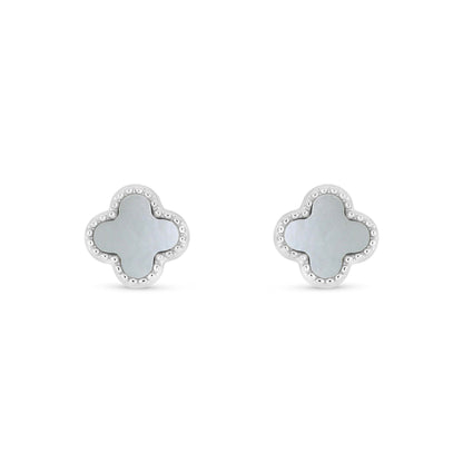 Sterling Silver 925 Earring Rhodium Plated Embedded With White Shell