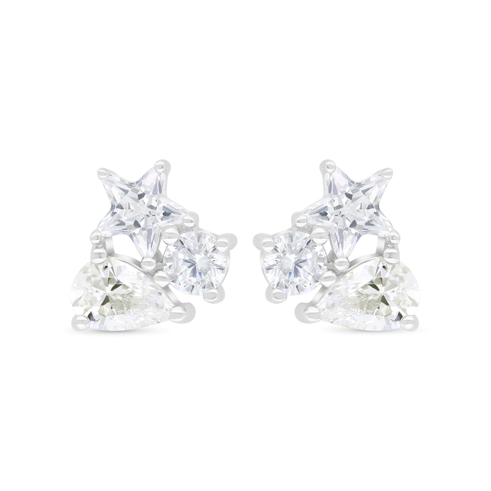 Sterling Silver 925 Earring Rhodium Plated Embedded With Yellow Zircon And White Zircon