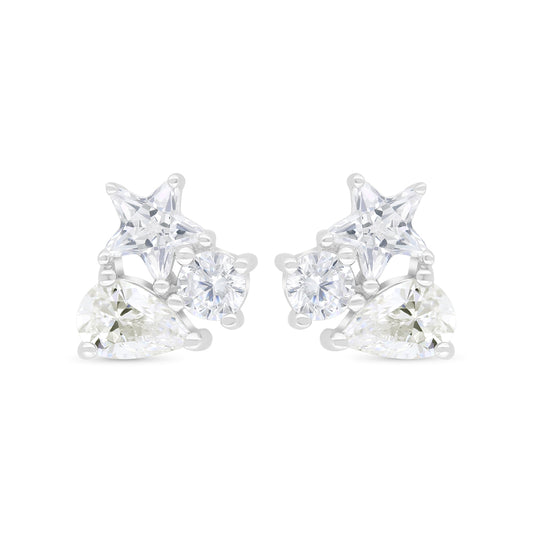 Sterling Silver 925 Earring Rhodium Plated Embedded With Yellow Zircon And White Zircon