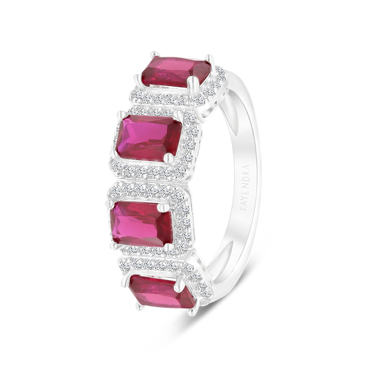Sterling Silver 925 Ring Rhodium Plated Embedded With Ruby Corundum