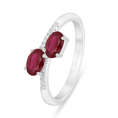 خاتم من الفضة الخالصة عيار 925 مطلي روديوم مرصع ياقوت كروندوم و فص ابيض