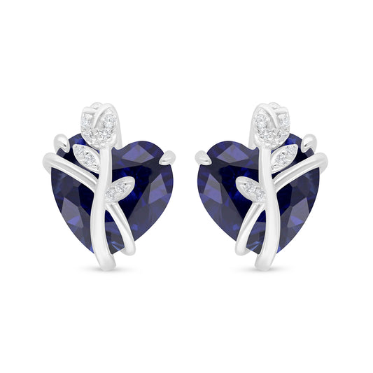 Sterling Silver 925 Earring Rhodium Plated Embedded With Sapphire Corundum And White Zircon