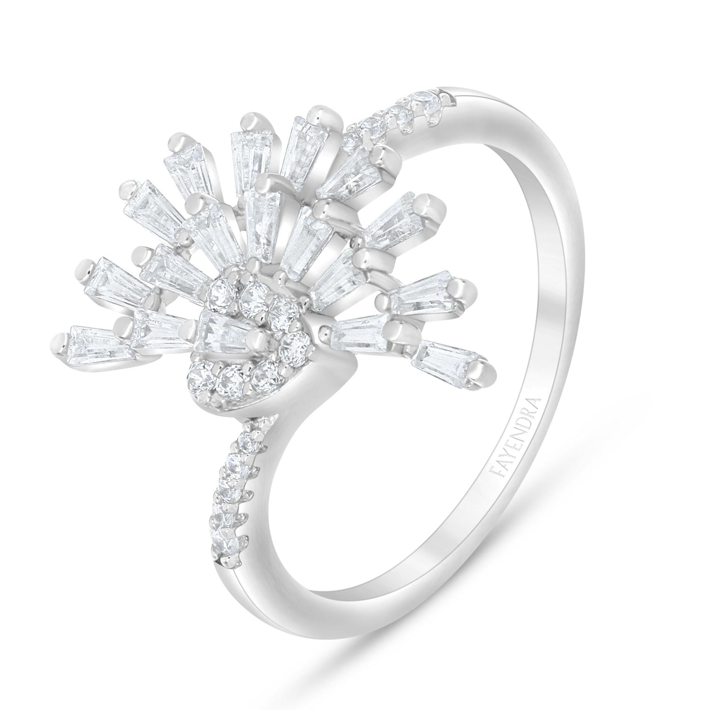 Sterling Silver 925 Ring Rhodium Plated Embedded With White Zircon