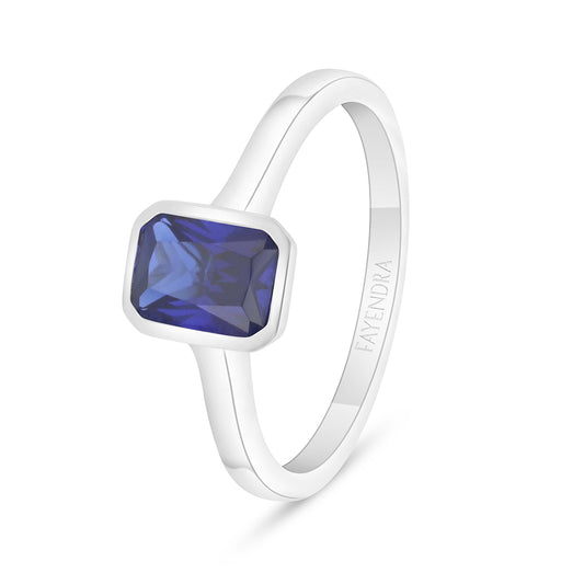 Sterling Silver 925 Ring Rhodium Plated Embedded With Sapphire Corundum