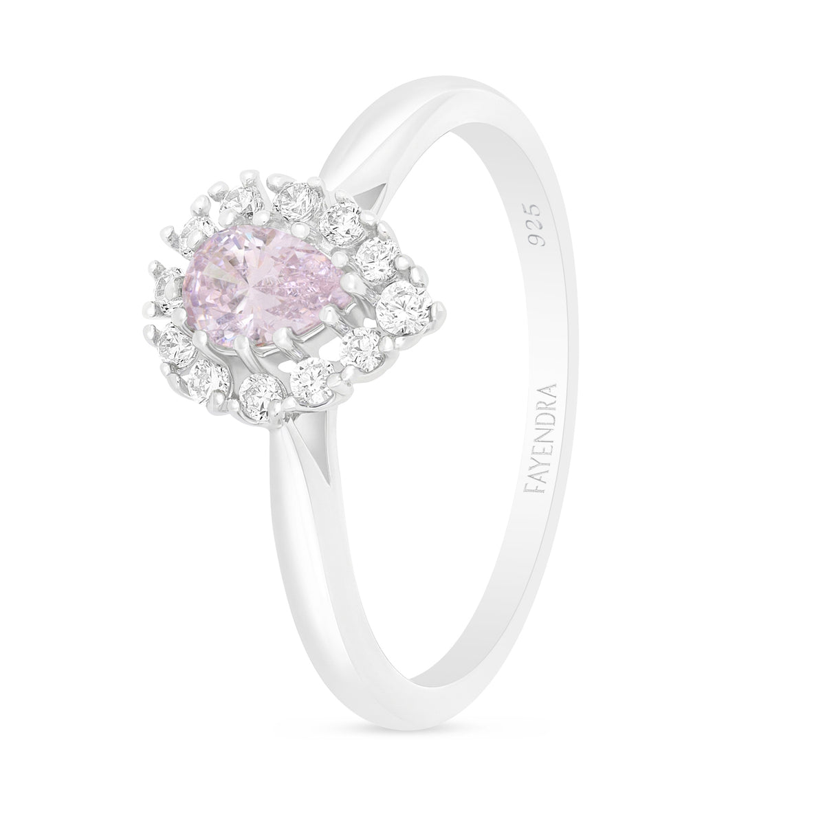 Sterling Silver 925 Ring Rhodium Plated Embedded With Pink Zircon And White Zircon