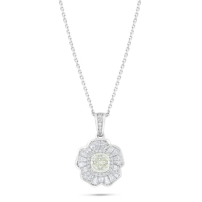 عقد من الفضة الخالصة عيار 925 مطلي روديوم مرصع الزركون الكناري الالماسي و فص ابيض