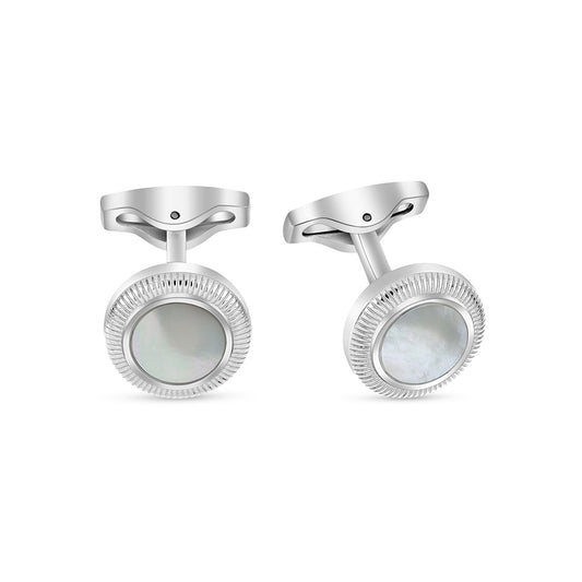 Stainless Steel Cufflink 316L Silver Color Embedded With White shell Shiny Steel