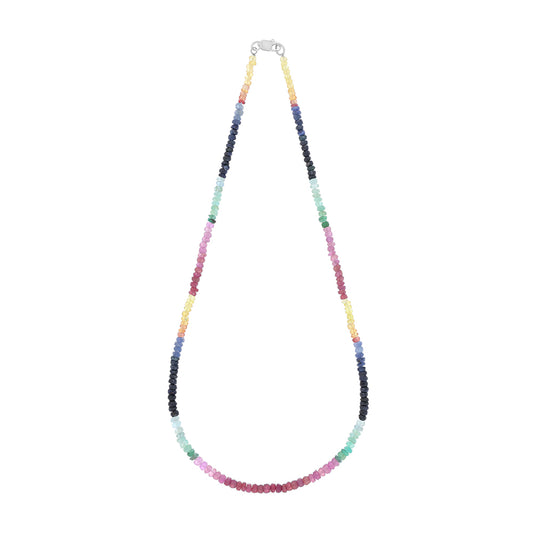 عقد احجار طبيعية خليط من الزفير (السليوني و المدغشقر و الشنتبوري و الأسترالي) و الزمرد (كولمبي و زامبي) و الياقوت (مدغشقر و شنتبوري و بورمي) قفل فضة عيار 925