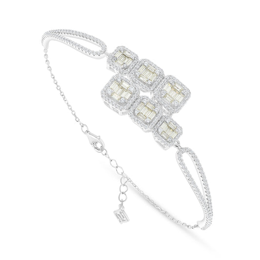 Sterling Silver 925 Bracelet Rhodium Plated Embedded With Diamond Zircon And White Zircon