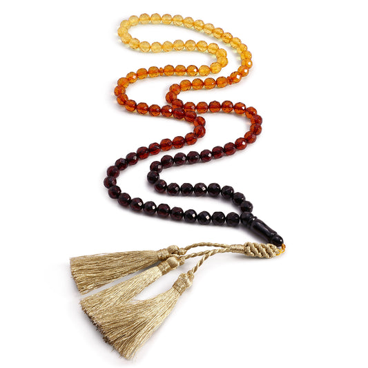 Rosary 100 Embedded With Natural Multi colored Amber Round Faceted Beads 7 mm And Fabric Tassel
