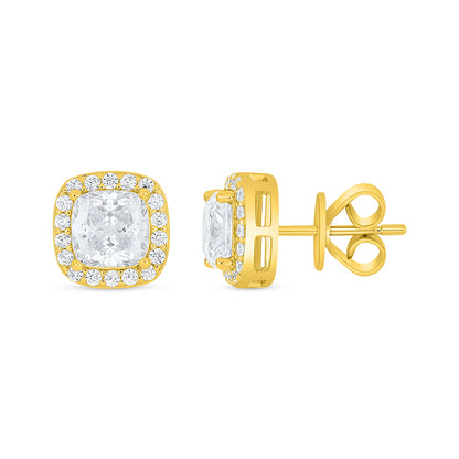 Sterling Silver 925 Earring Golden Plated Embedded With White Zircon