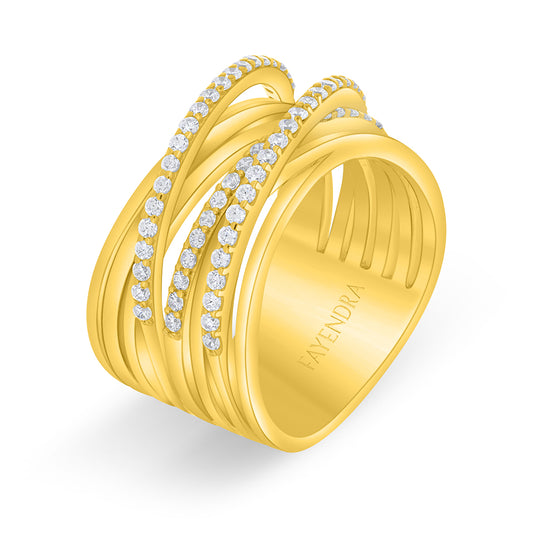 خاتم من الفضة الخالصة عيار 925 مطلي ذهبي مرصع فص ابيض