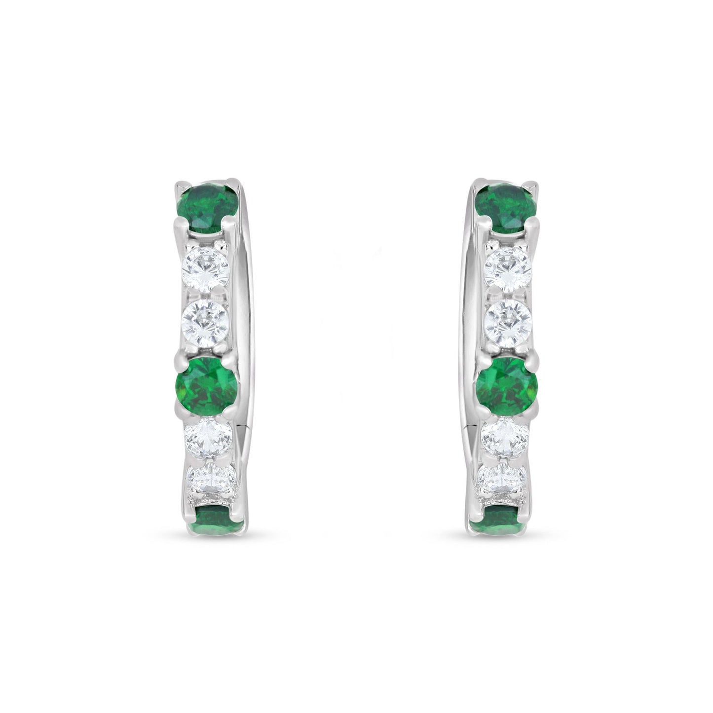 Sterling Silver 925 Earring Rhodium Plated Embedded With Emerald Zircon And White Zircon