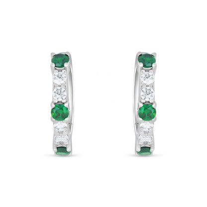 Sterling Silver 925 Earring Rhodium Plated Embedded With Emerald Zircon And White Zircon