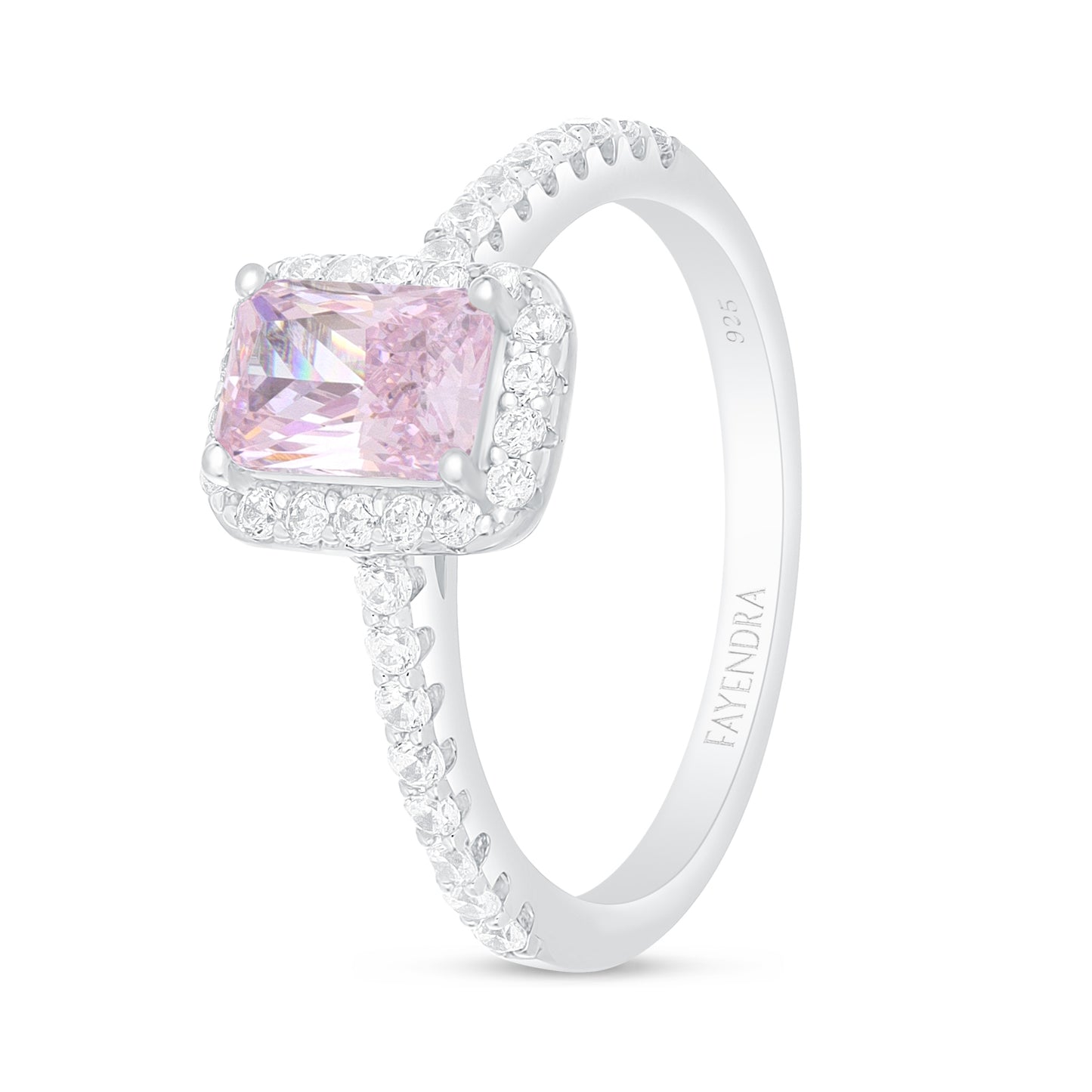 Sterling Silver 925 Ring Rhodium Plated Embedded With Pink Zircon And White Zircon