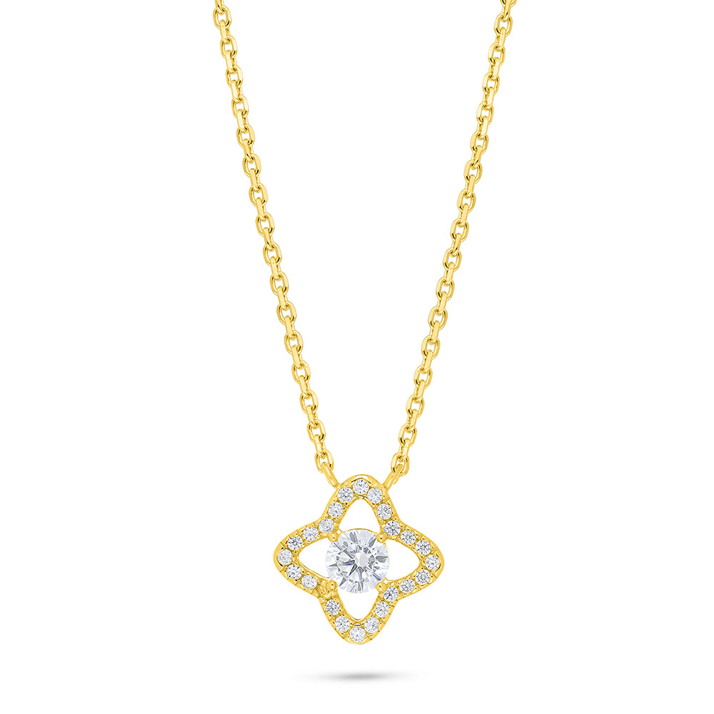 Sterling Silver 925 Necklace Golden Plated Embedded With White Zircon