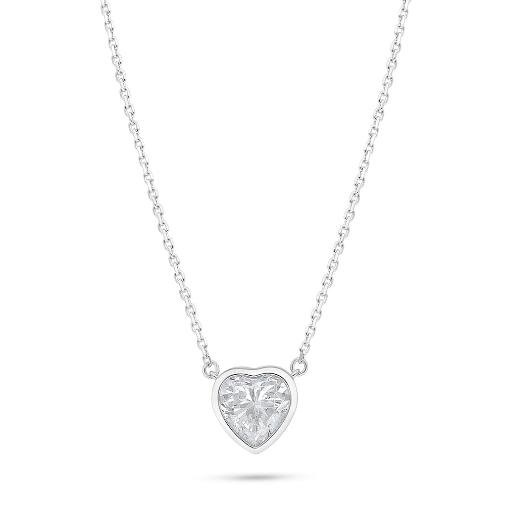 Sterling Silver 925 Necklace Rhodium Plated Embedded With White Zircon
