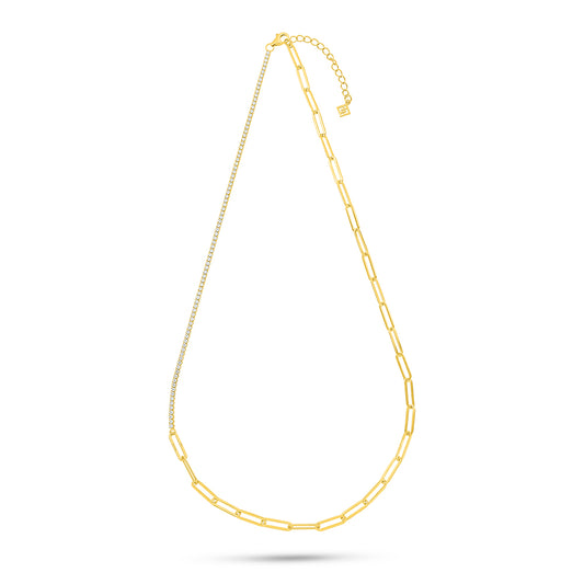 Sterling Silver 925 Necklace Golden Plated Embedded With White Zircon