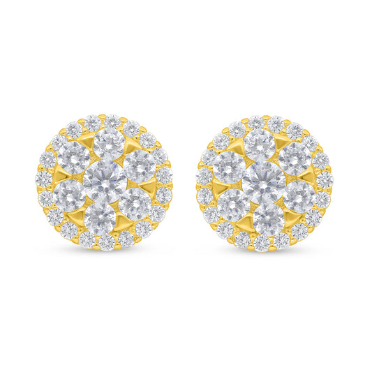 Sterling Silver 925 Earring Golden Plated Embedded With White Zircon