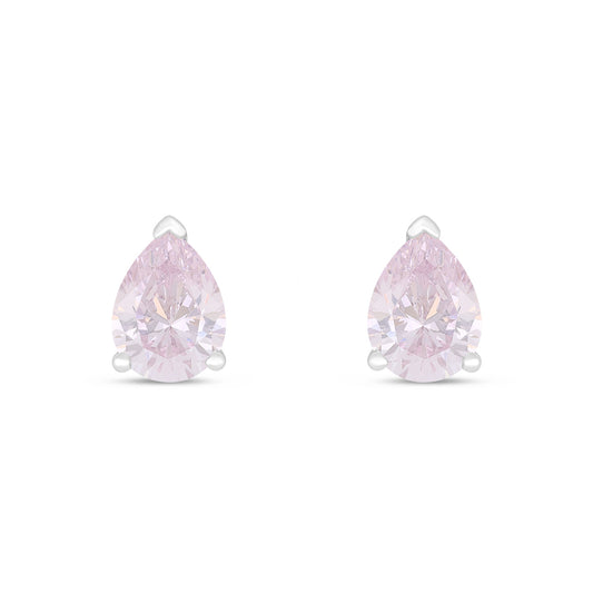 Sterling Silver 925 Earring Rhodium Plated Embedded With Pink Zircon
