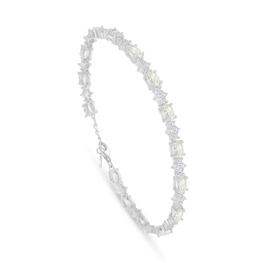 Sterling Silver 925 Bracelet Rhodium Plated Embedded With Diamond Zircon And White Zircon