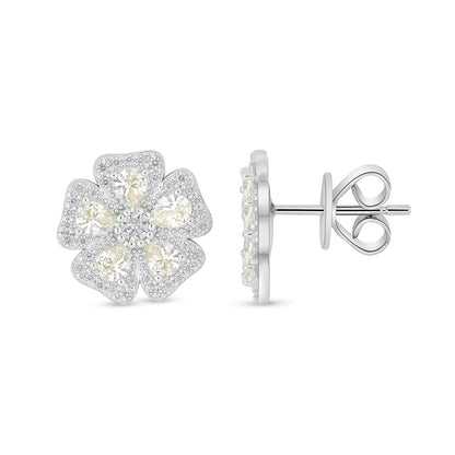 Sterling Silver 925 Earring Rhodium Plated Embedded With Diamond Zircon And White Zircon