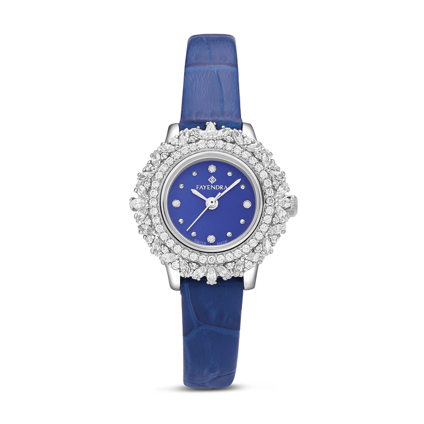Stainless Steel 316 Watch Silver Color Blue Leather Embedded With White Zircon - BLUE MOP DIAL