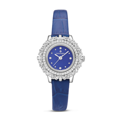 Stainless Steel 316 Watch Silver Color Blue Leather Embedded With White Zircon - BLUE MOP DIAL