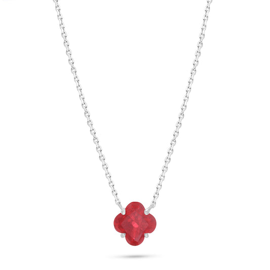 Sterling Silver 925 Necklace Rhodium Plated Embedded With Ruby Corundum