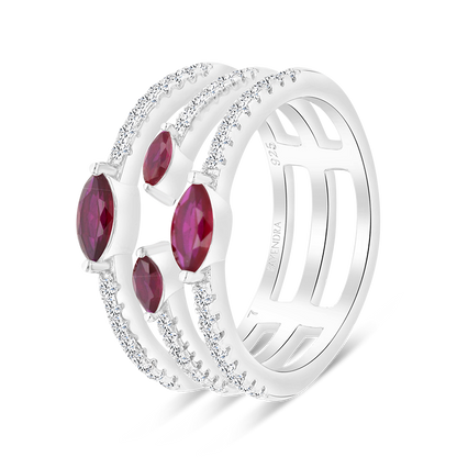 Sterling Silver 925 Ring Rhodium Plated Ruby Corundum