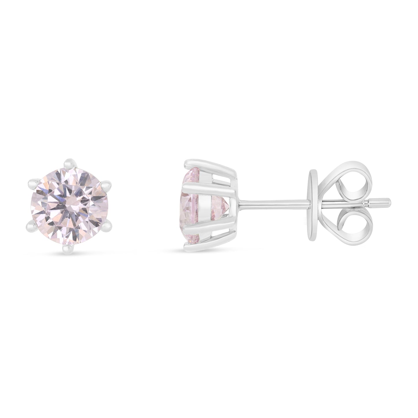 Sterling Silver 925 Earring Rhodium Plated Embedded With Pink Zircon