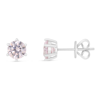 Sterling Silver 925 Earring Rhodium Plated Embedded With Pink Zircon