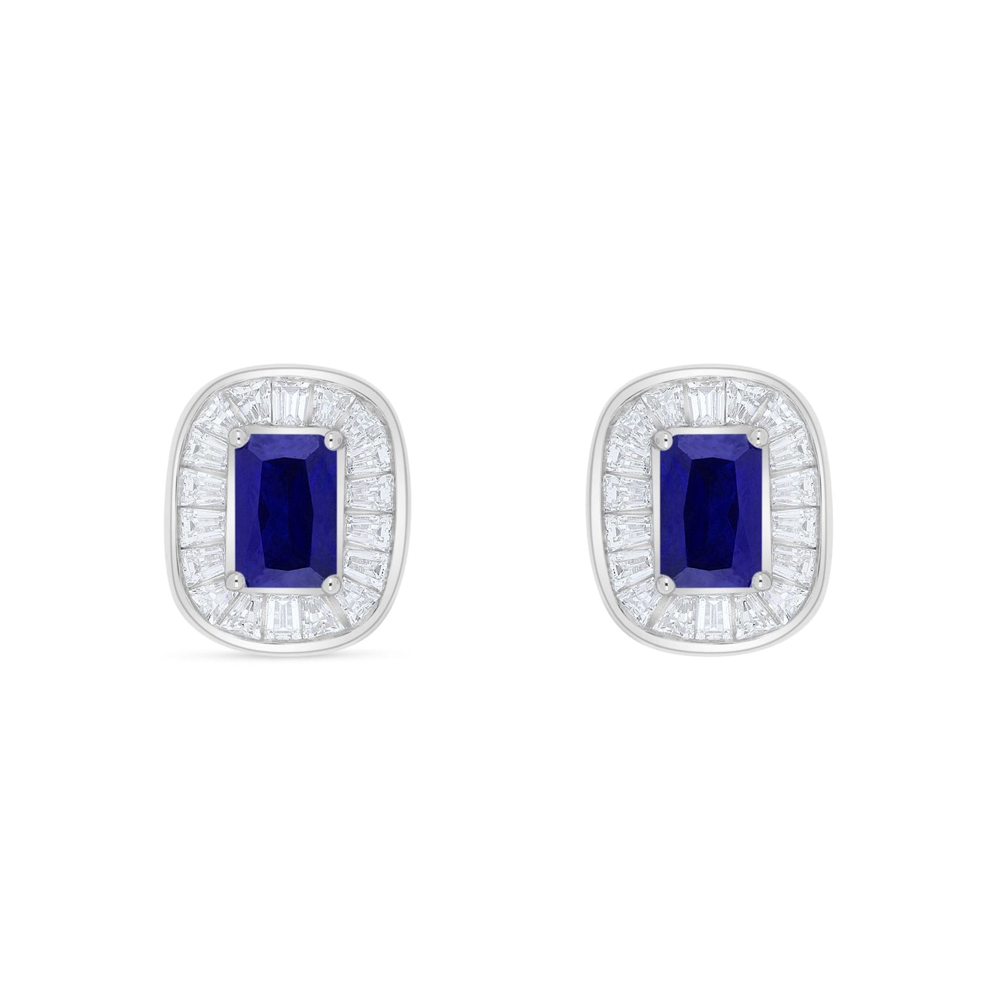 Sterling Silver 925 Earring Rhodium Plated Embedded With Sapphire Corundum And White Zircon