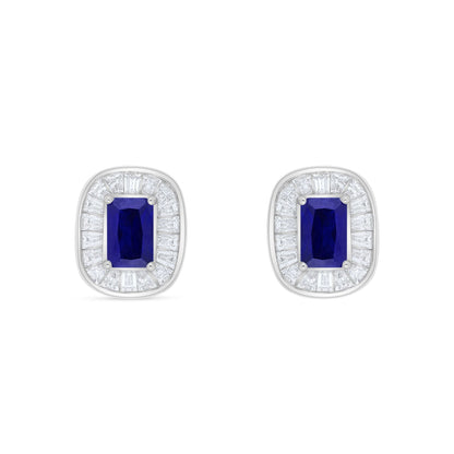 Sterling Silver 925 Earring Rhodium Plated Embedded With Sapphire Corundum And White Zircon