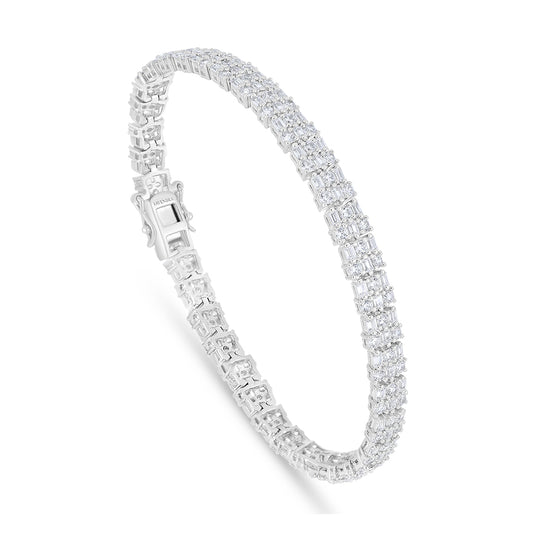 Sterling Silver 925 Bracelet Rhodium Plated Embedded With White Zircon