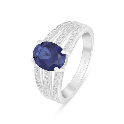 خاتم من الفضة الخالصة عيار 925 مطلي روديوم مرصع زفير كروندوم و فص ابيض