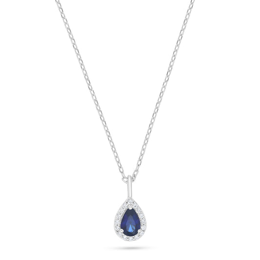 Sterling Silver 925 Necklace Rhodium Plated Embedded With Sapphire Corundum And White Zircon