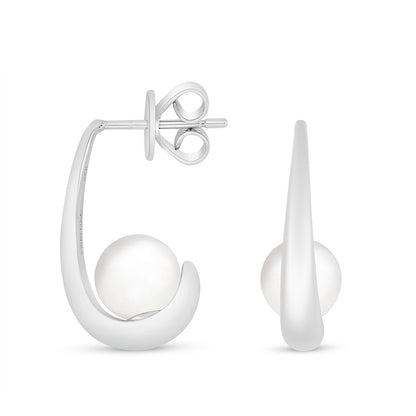Sterling Silver 925 Earring Rhodium Plated Embedded With Natural White Pearl