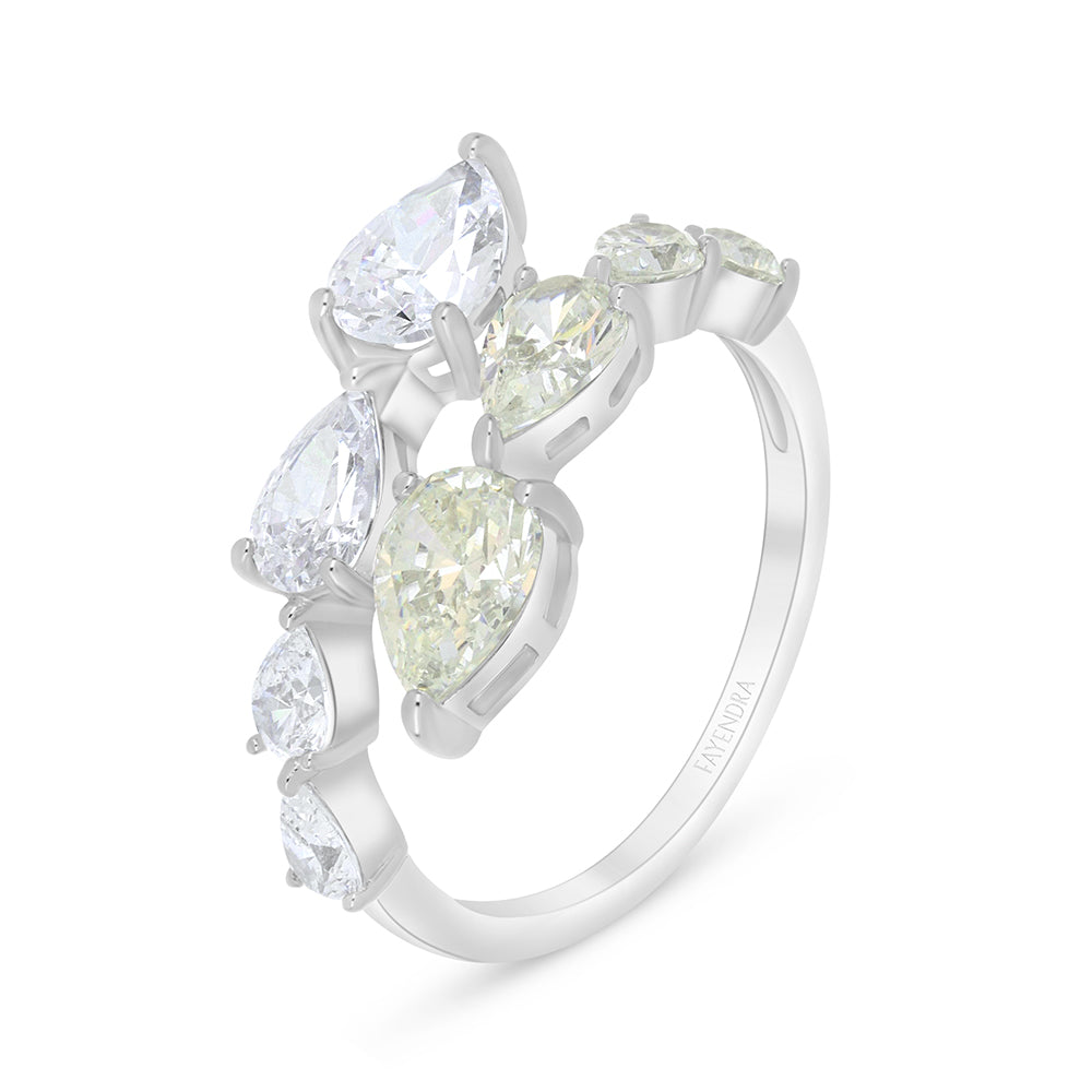 Sterling Silver 925 Ring Rhodium Plated Embedded With Diamond Zircon And White Zircon