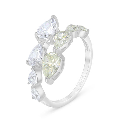 Sterling Silver 925 Ring Rhodium Plated Embedded With Diamond Zircon And White Zircon