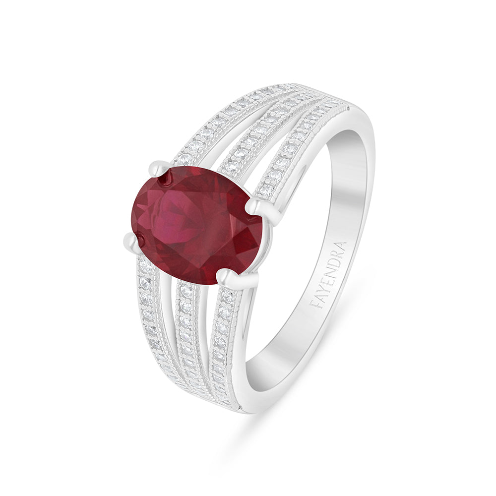 خاتم من الفضة الخالصة عيار 925 مطلي روديوم مرصع ياقوت كروندوم و فص ابيض