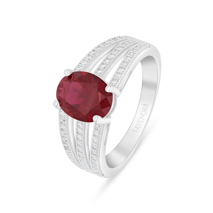 خاتم من الفضة الخالصة عيار 925 مطلي روديوم مرصع ياقوت كروندوم و فص ابيض